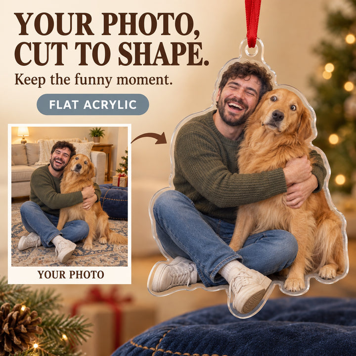 Custom Photo Golden Side Eye Acrylic Ornament — Main design