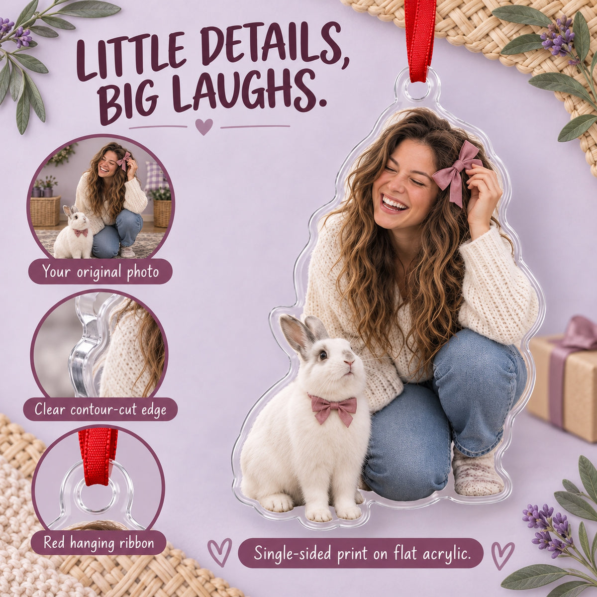 Custom Photo Bunny and the Bow Acrylic Ornament — Product details
