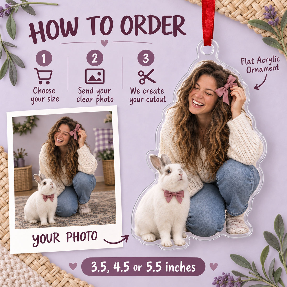 Custom Photo Bunny and the Bow Acrylic Ornament — How to order