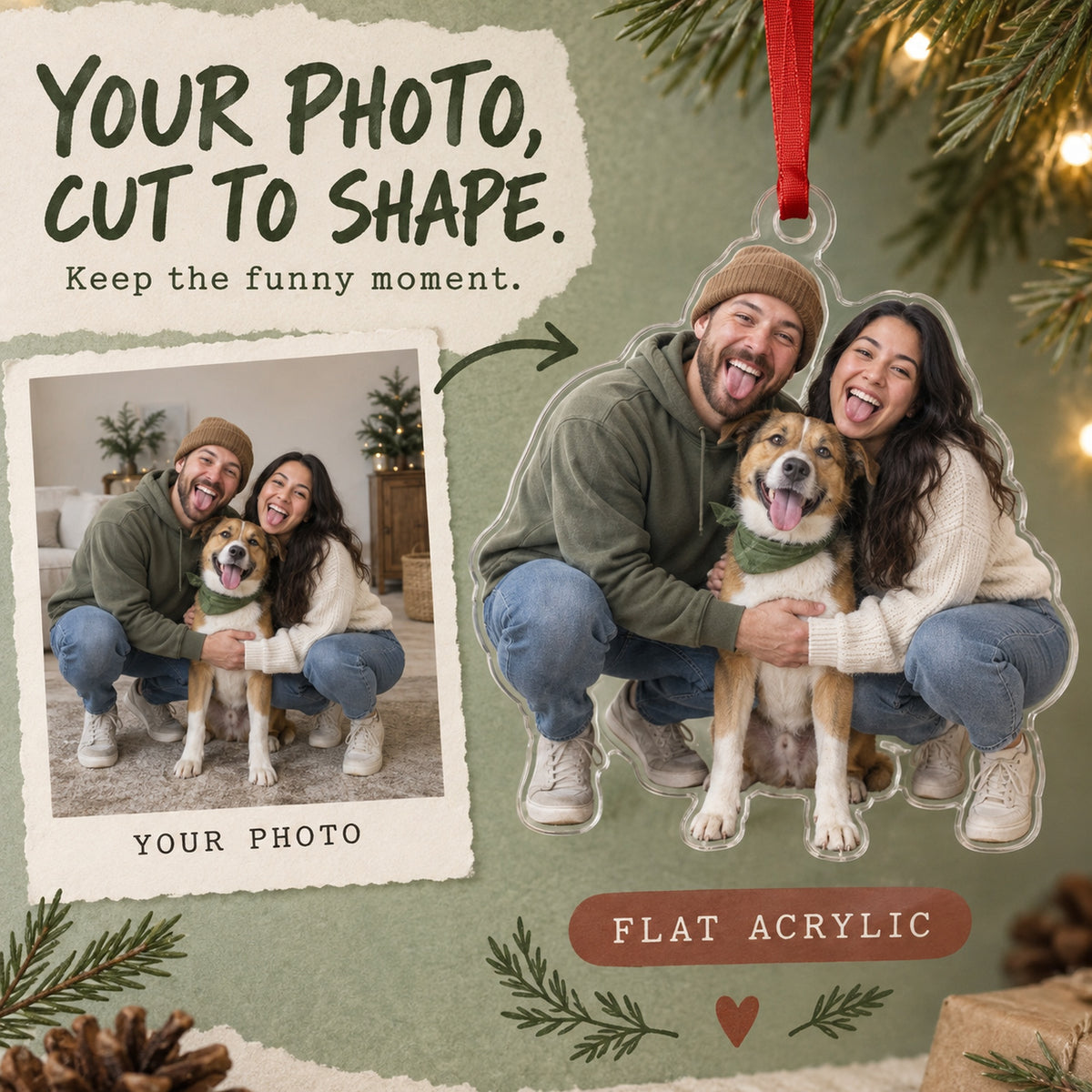 Custom Photo Gotcha Day Tongues Acrylic Ornament — Main design