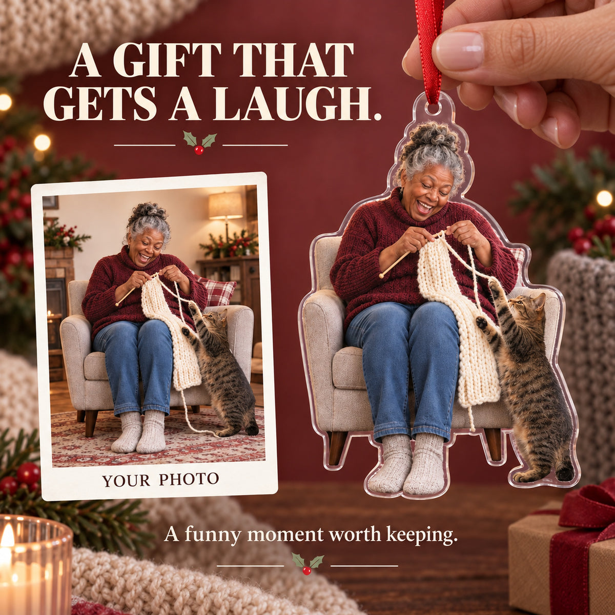 Custom Photo Cat Sweater Helper Acrylic Ornament — Gift inspiration