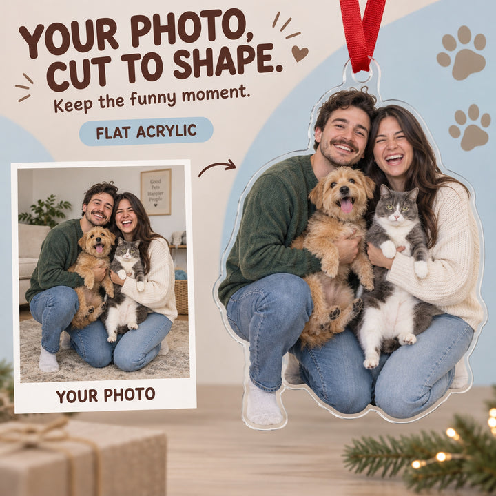 Custom Photo Two Pets One Selfie Acrylic Ornament — Main design