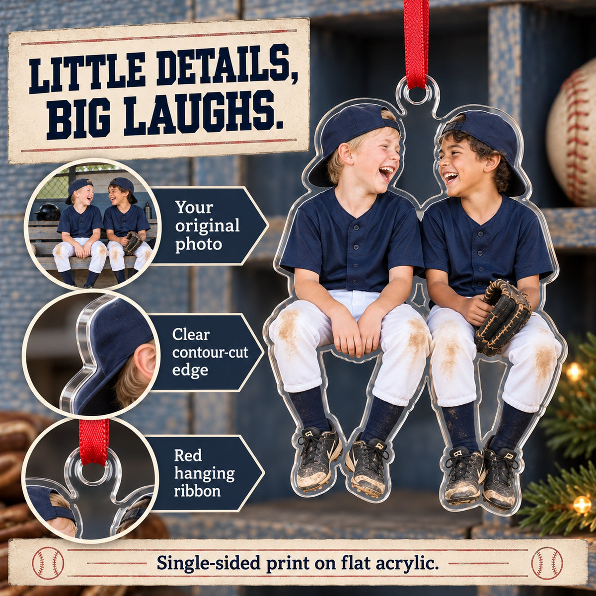Custom Photo Baseball Dugout Giggles Acrylic Ornament — Product details