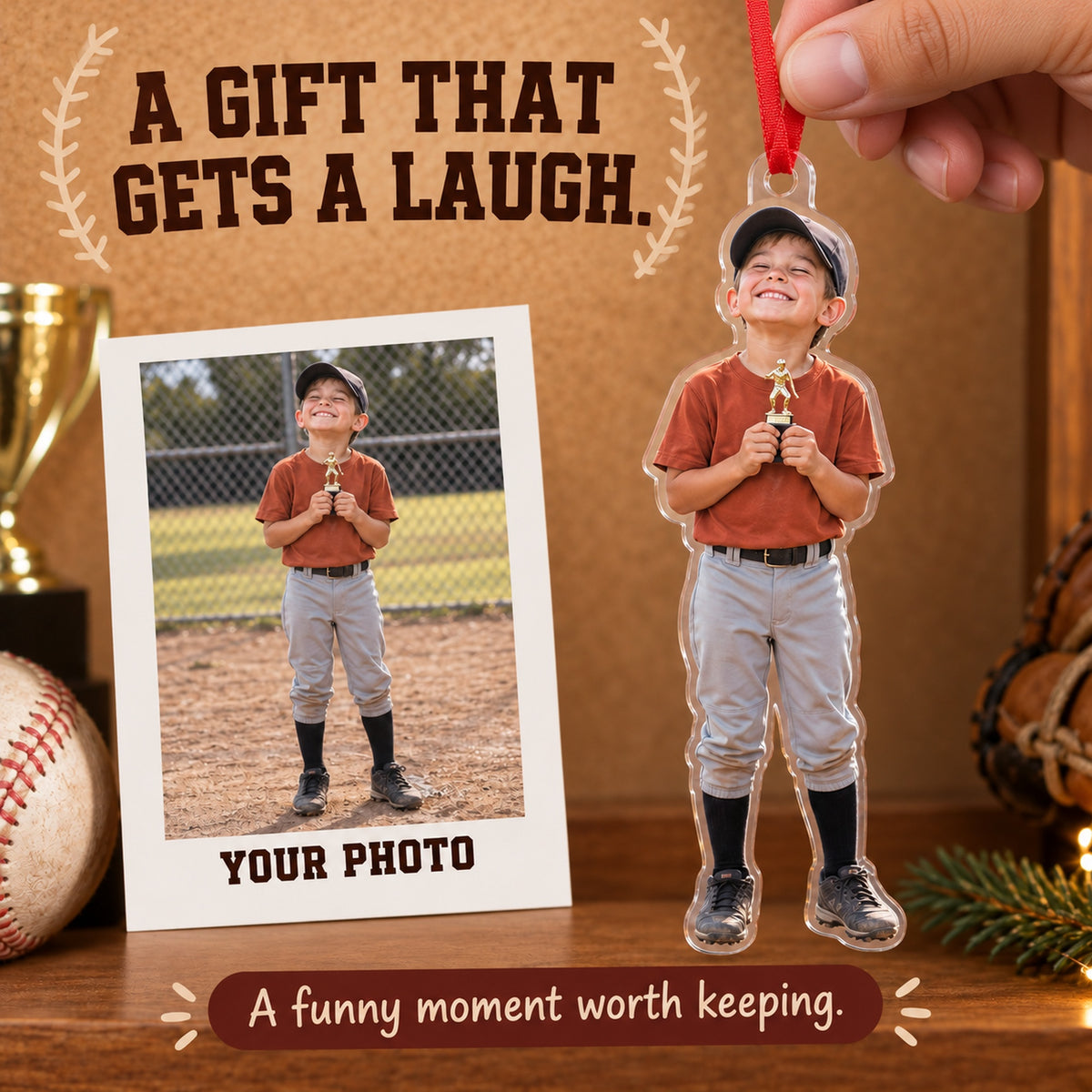 Custom Photo Baseball Tiny Trophy Acrylic Ornament — Gift inspiration