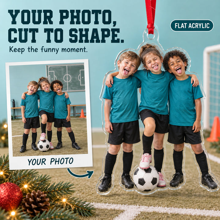 Custom Photo Soccer Team Silly Pose Acrylic Ornament — Main design