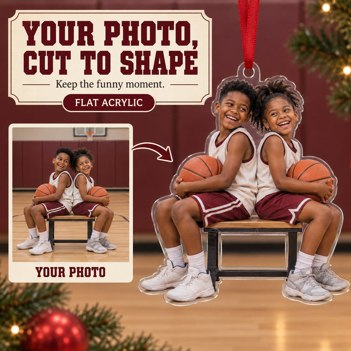 Custom Photo Basketball Bench Laughs Acrylic Ornament — Main design