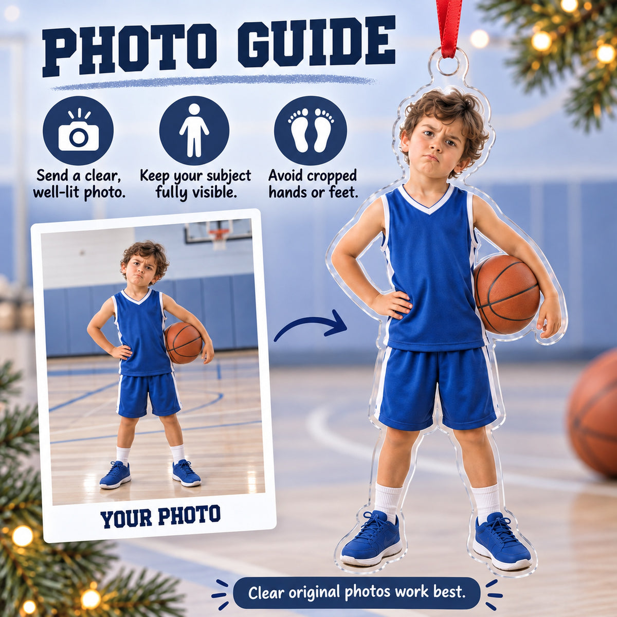 Custom Photo Basketball Mini Coach Acrylic Ornament — Personalization guide