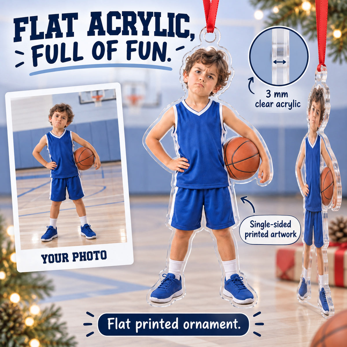 Custom Photo Basketball Mini Coach Acrylic Ornament — Flat acrylic material