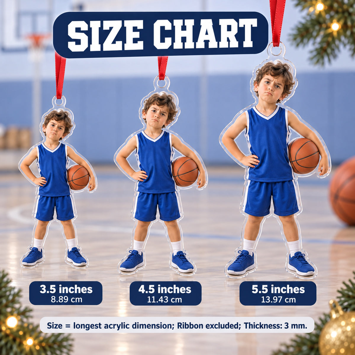 Custom Photo Basketball Mini Coach Acrylic Ornament — Size guide