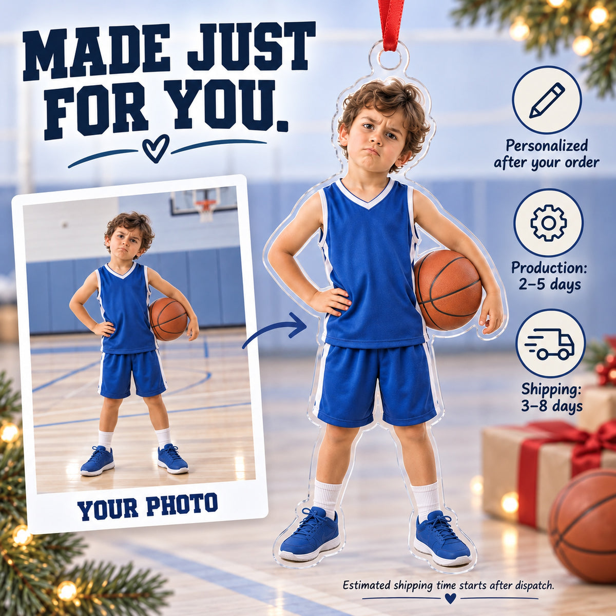 Custom Photo Basketball Mini Coach Acrylic Ornament — Production and delivery