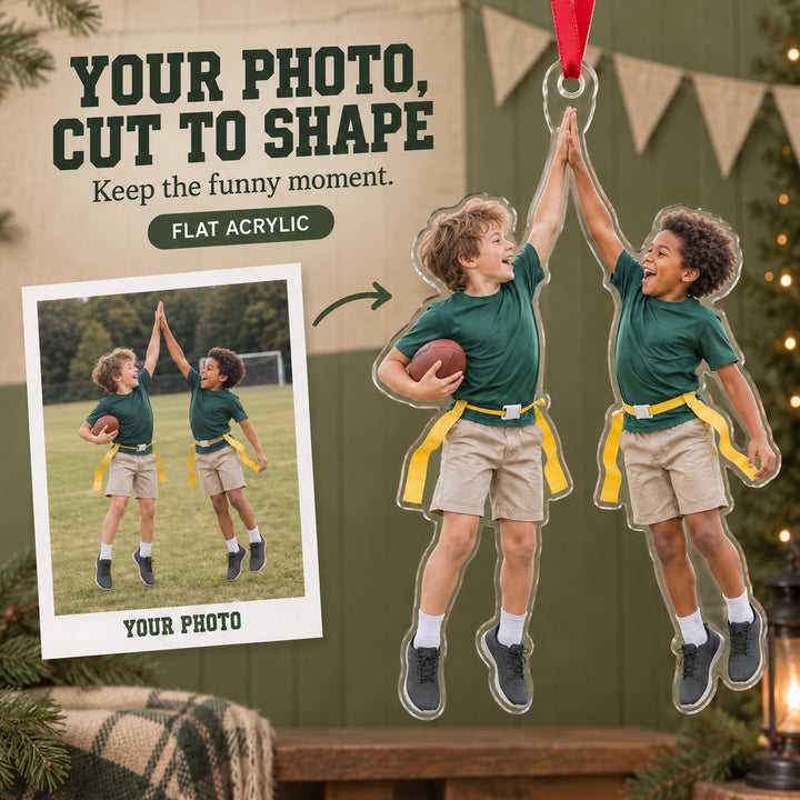 Custom Photo Flag Football High Five Acrylic Ornament — Main design