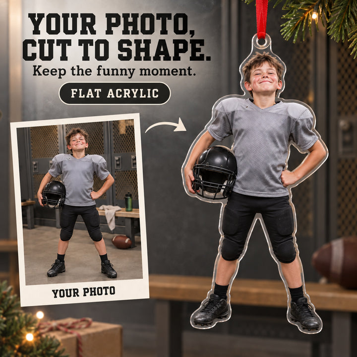 Custom Photo Football Pads Too Big Acrylic Ornament — Main design