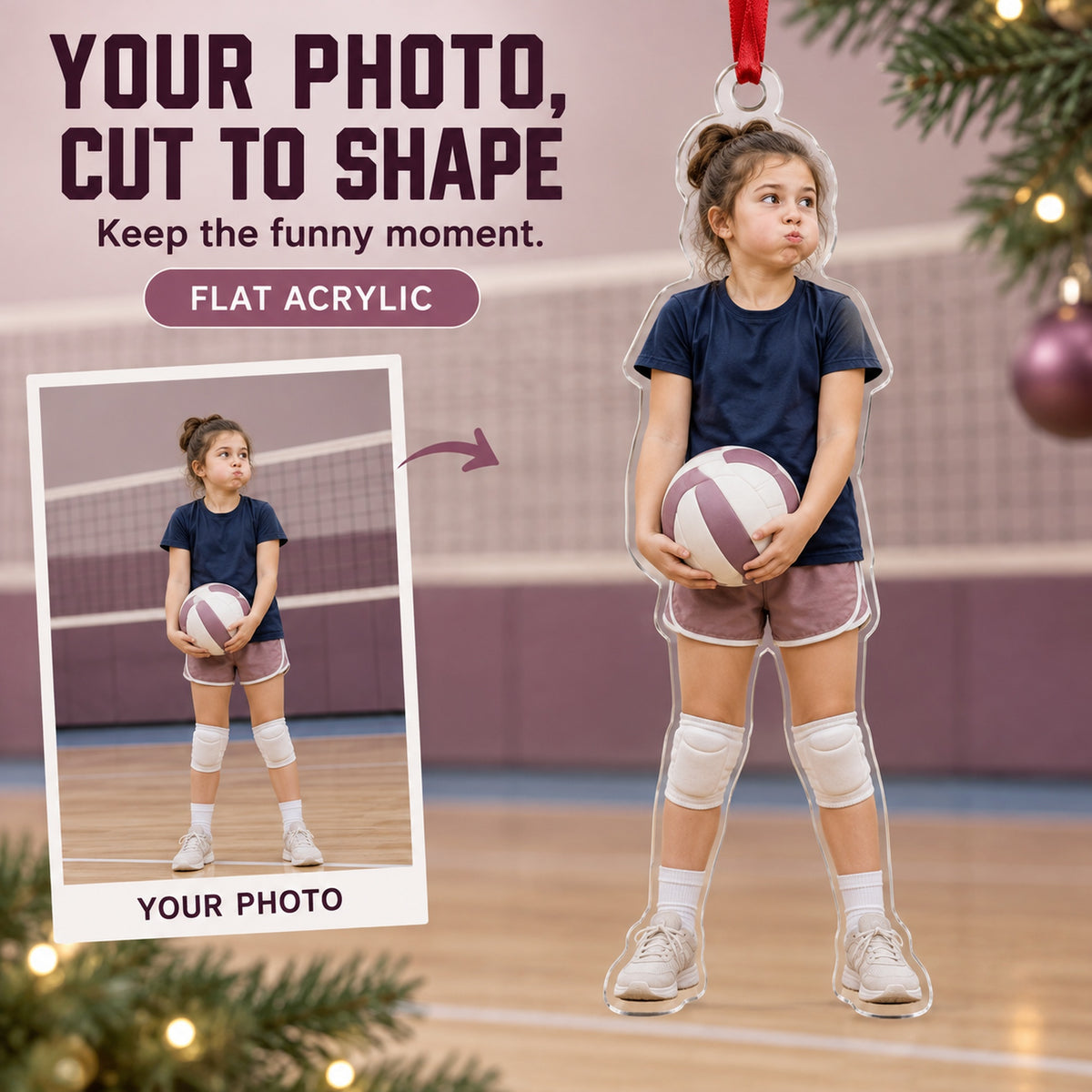 Custom Photo Volleyball Serve Face Acrylic Ornament — Main design