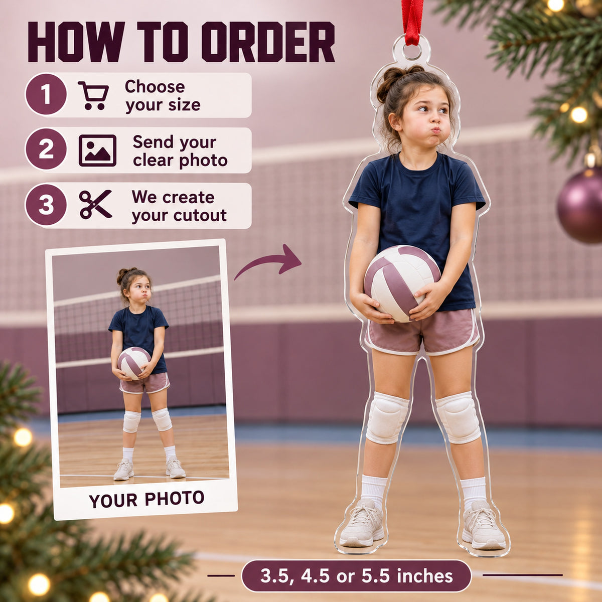 Custom Photo Volleyball Serve Face Acrylic Ornament — How to order
