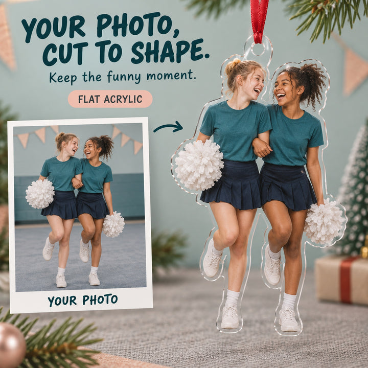 Custom Photo Cheer Practice Giggles Acrylic Ornament — Main design