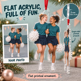 Custom Photo Cheer Practice Giggles Acrylic Ornament — Flat acrylic material
