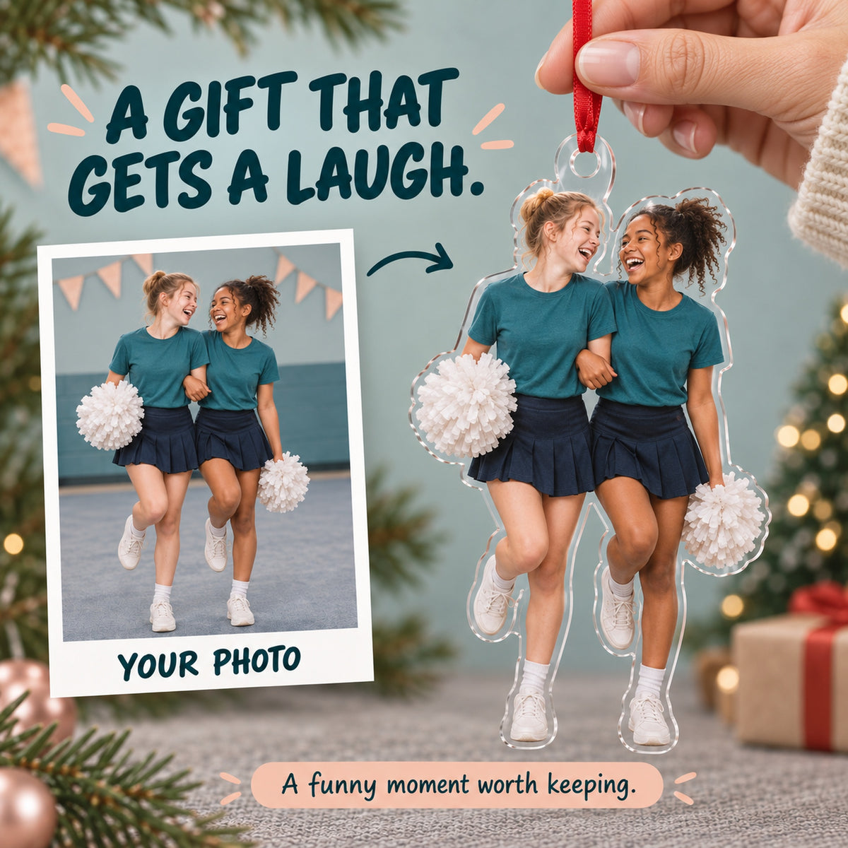 Custom Photo Cheer Practice Giggles Acrylic Ornament — Gift inspiration