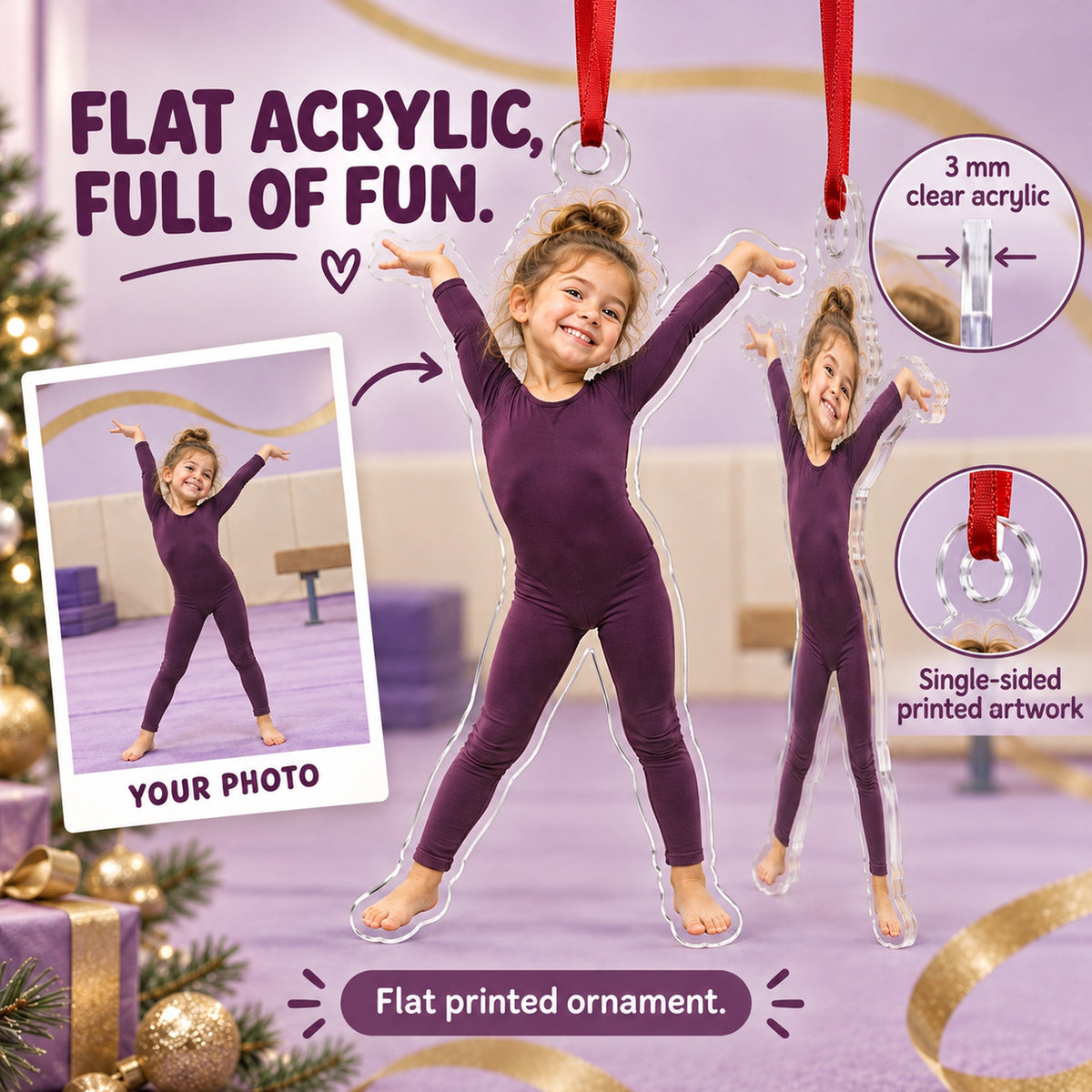 Custom Photo Gymnast Tada Face Acrylic Ornament — Flat acrylic material