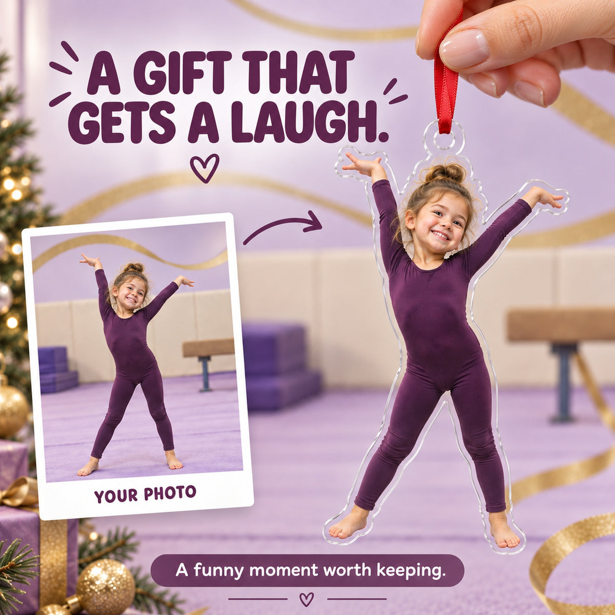 Custom Photo Gymnast Tada Face Acrylic Ornament — Gift inspiration