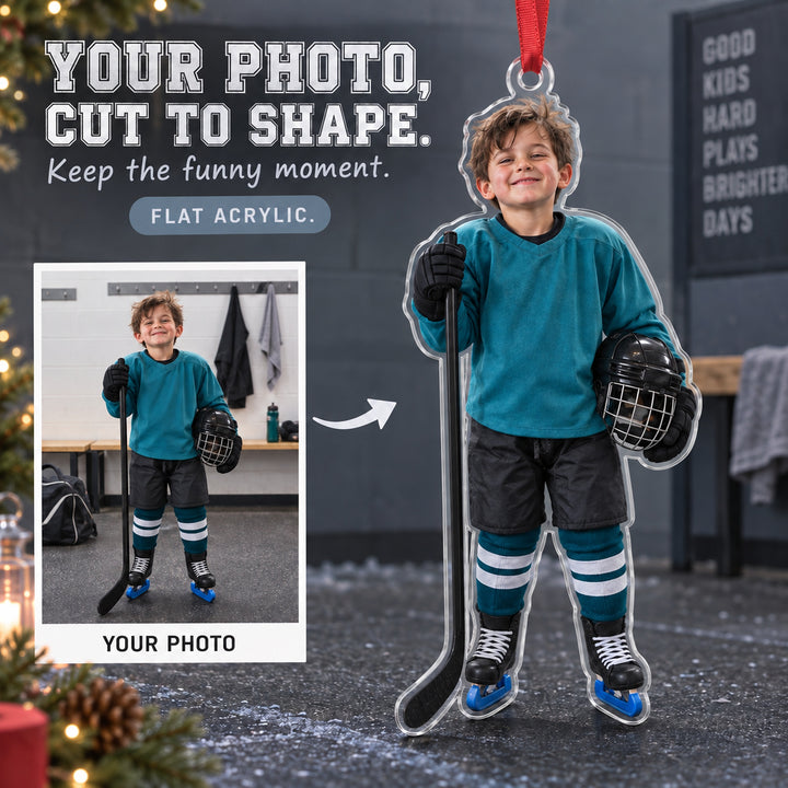 Custom Photo Hockey Helmet Hair Acrylic Ornament — Main design