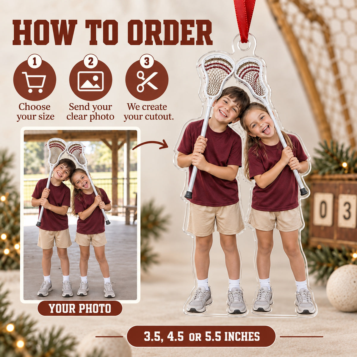 Custom Photo Lacrosse Stick Silly Acrylic Ornament — How to order