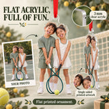 Custom Photo Tennis Doubles Giggles Acrylic Ornament — Flat acrylic material