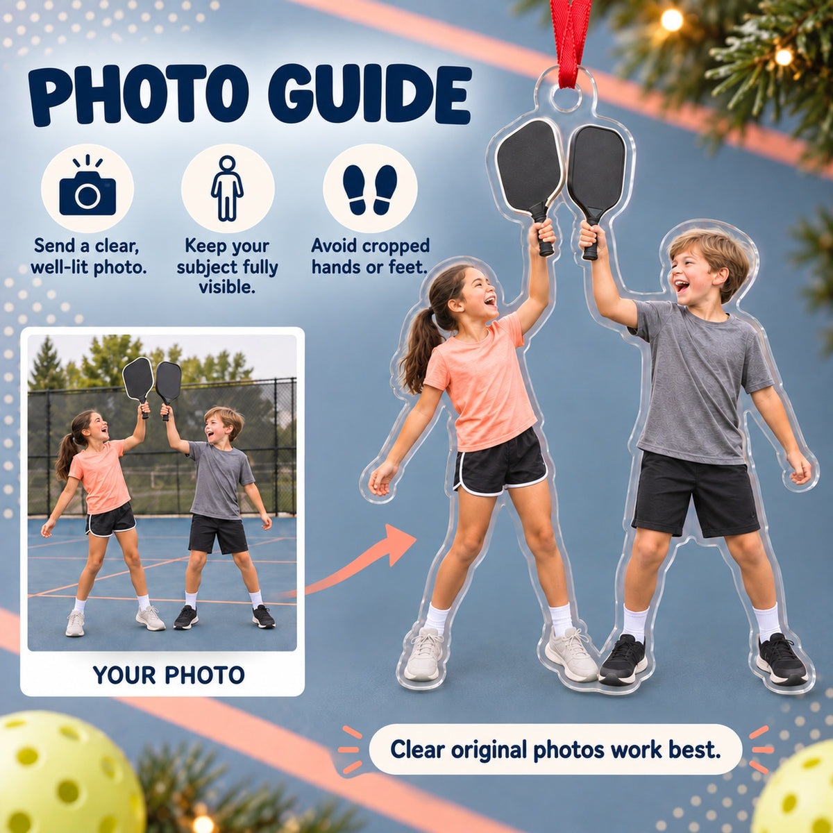 Custom Photo Pickleball Junior Cheers Acrylic Ornament — Personalization guide
