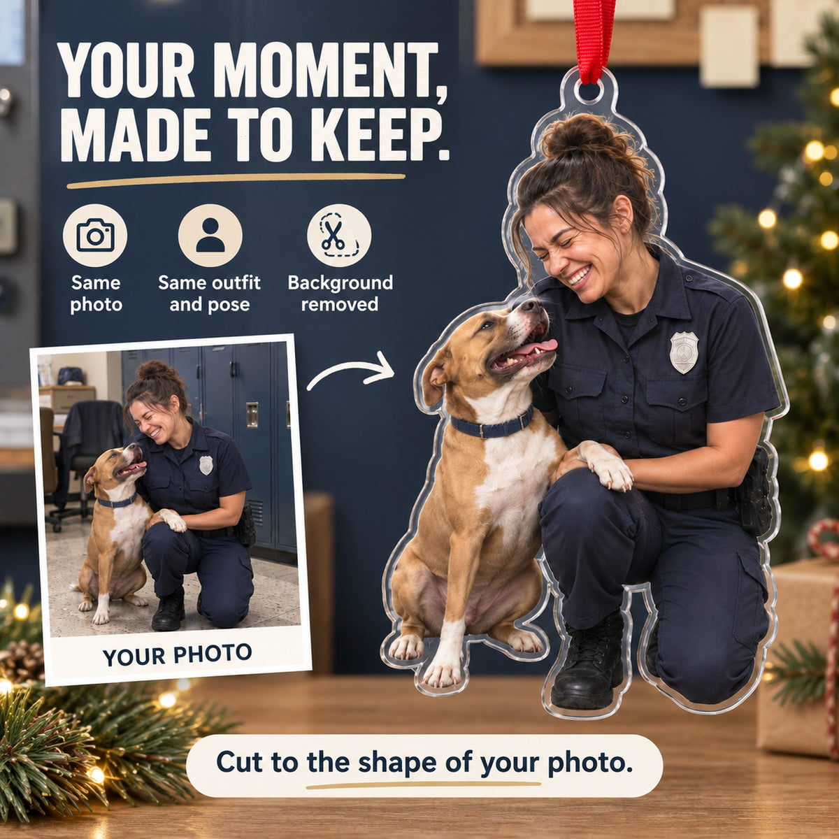 Custom Photo Police Puppy Partner Acrylic Ornament — Personalization example