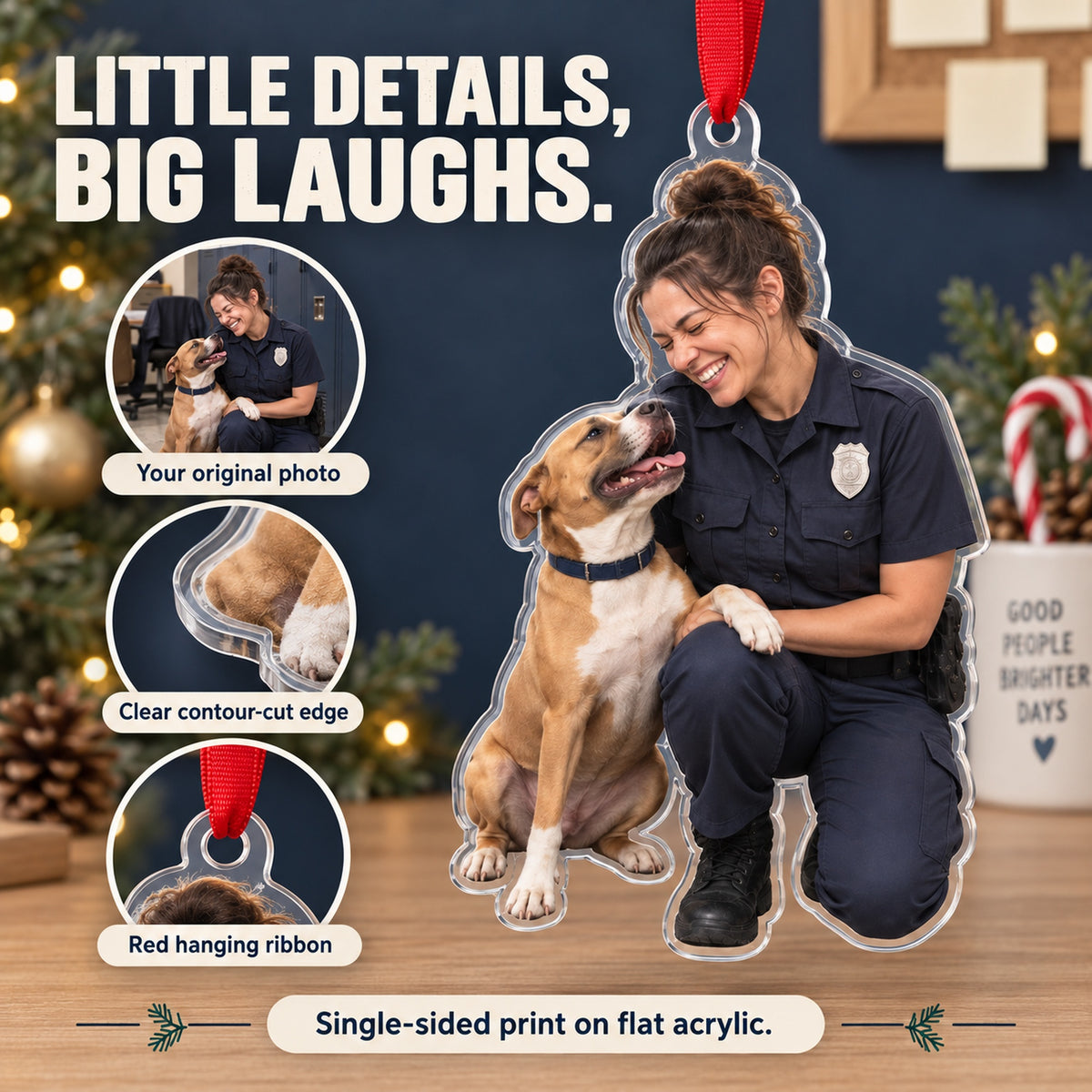 Custom Photo Police Puppy Partner Acrylic Ornament — Product details