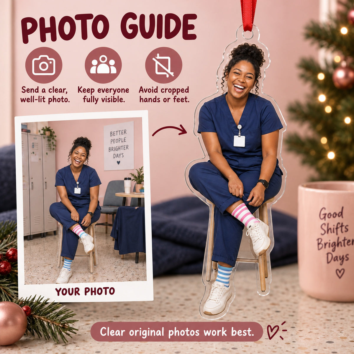 Custom Photo Nurse Silly Socks Acrylic Ornament — Personalization guide