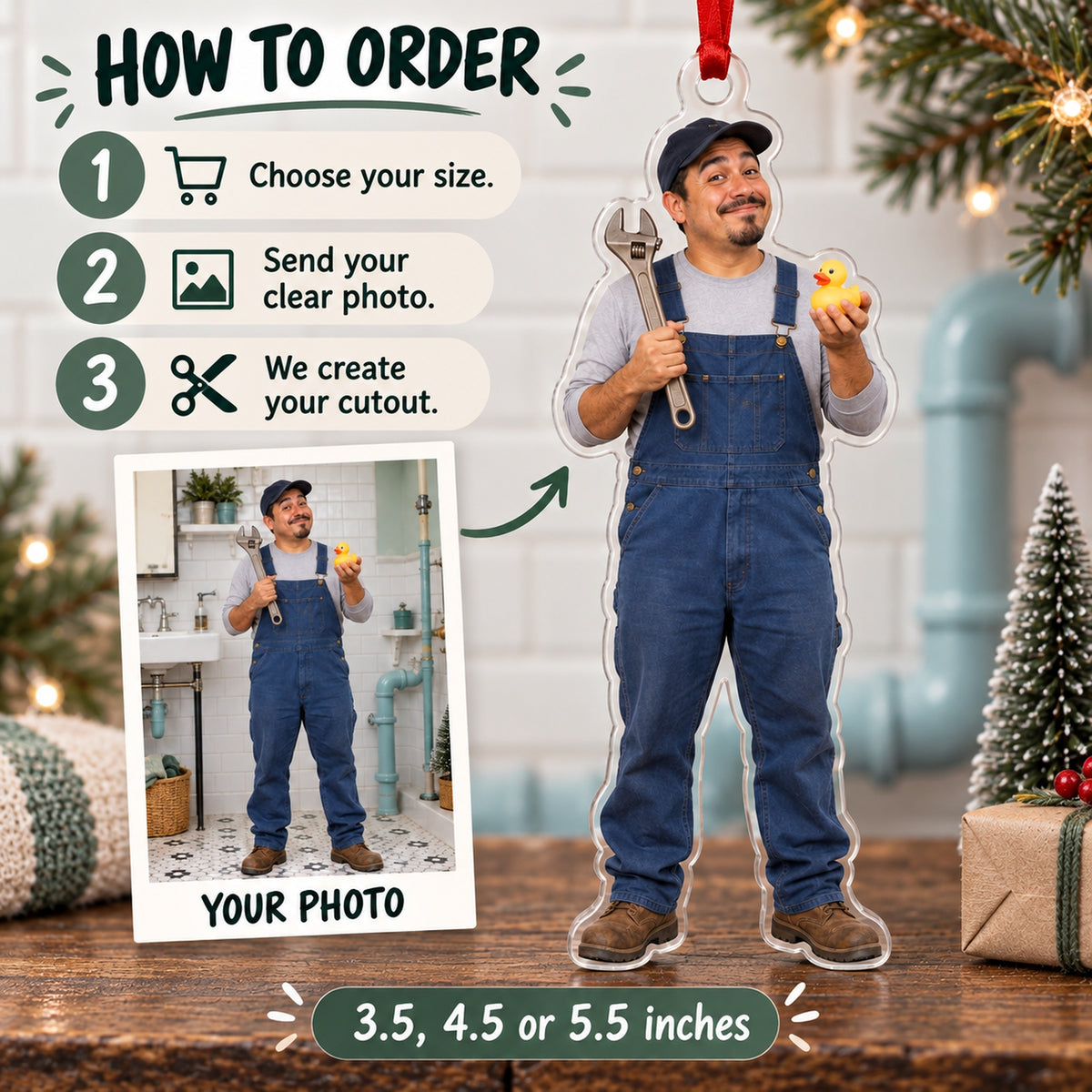 Custom Photo Plumber Tiny Duck Acrylic Ornament — How to order