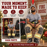Custom Photo Firefighter Cat Partner Acrylic Ornament — Personalization example