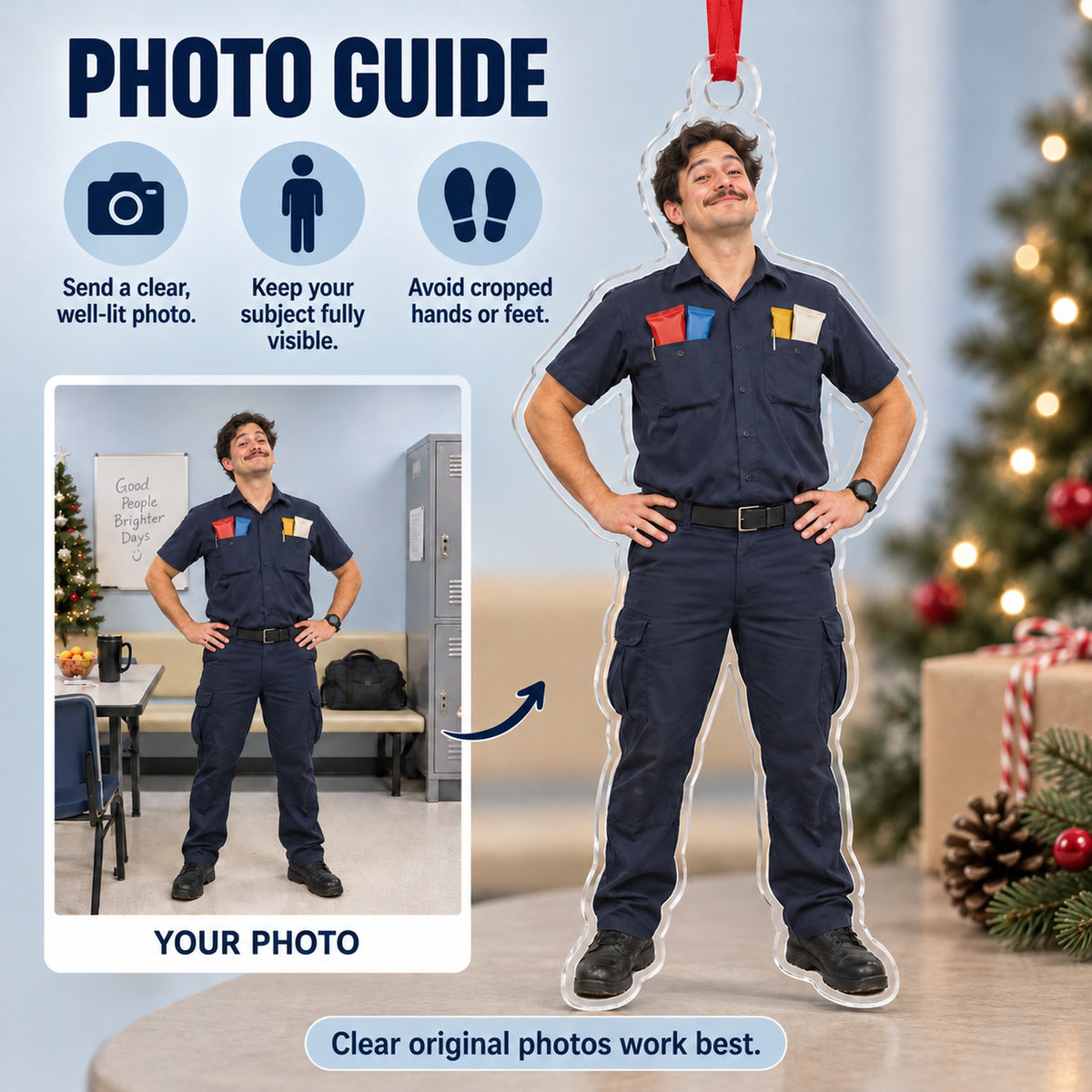 Custom Photo EMT Snack Pockets Acrylic Ornament — Personalization guide