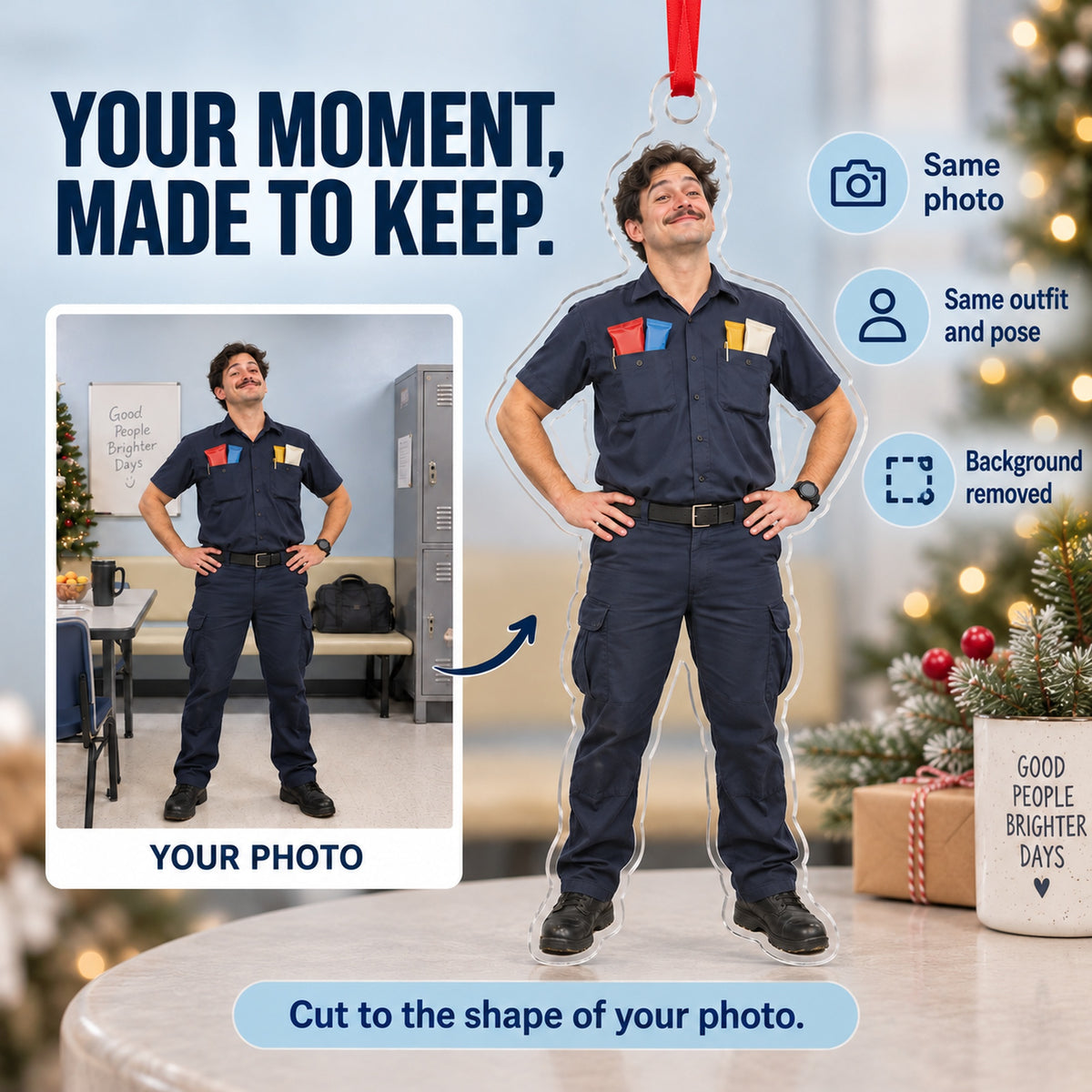 Custom Photo EMT Snack Pockets Acrylic Ornament — Personalization example