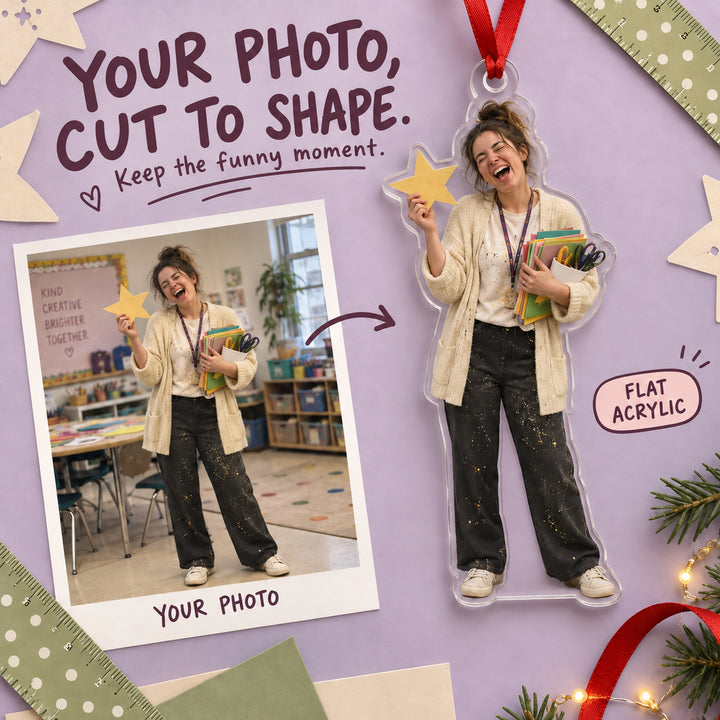 Custom Photo Teacher Glitter Day Acrylic Ornament — Main design