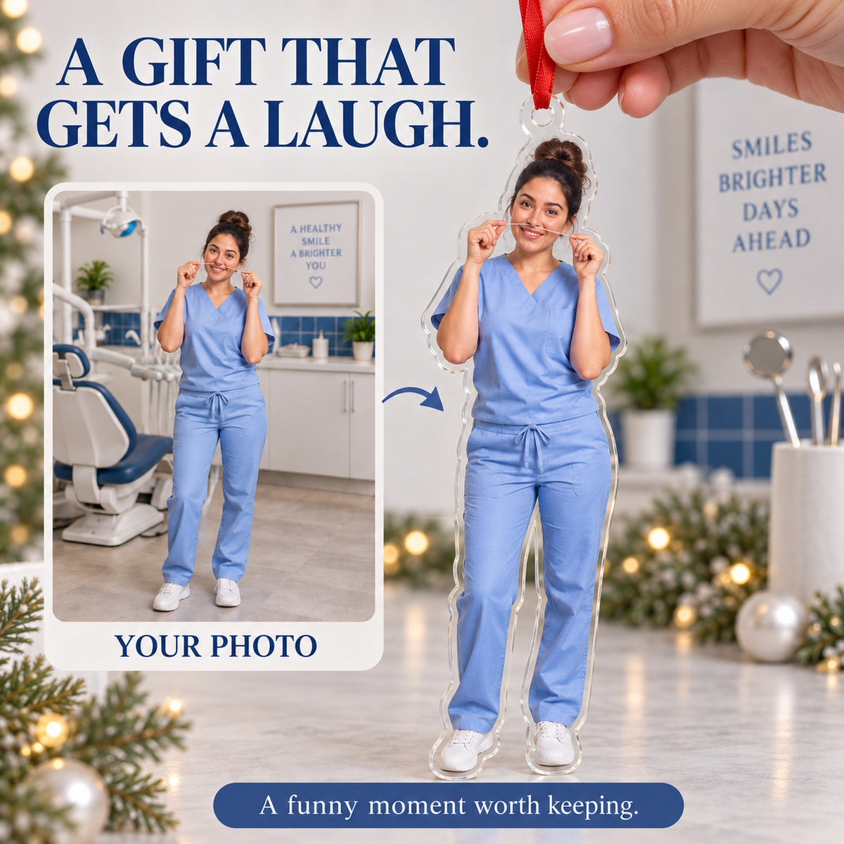 Custom Photo Dentist Floss Mustache Acrylic Ornament — Gift inspiration