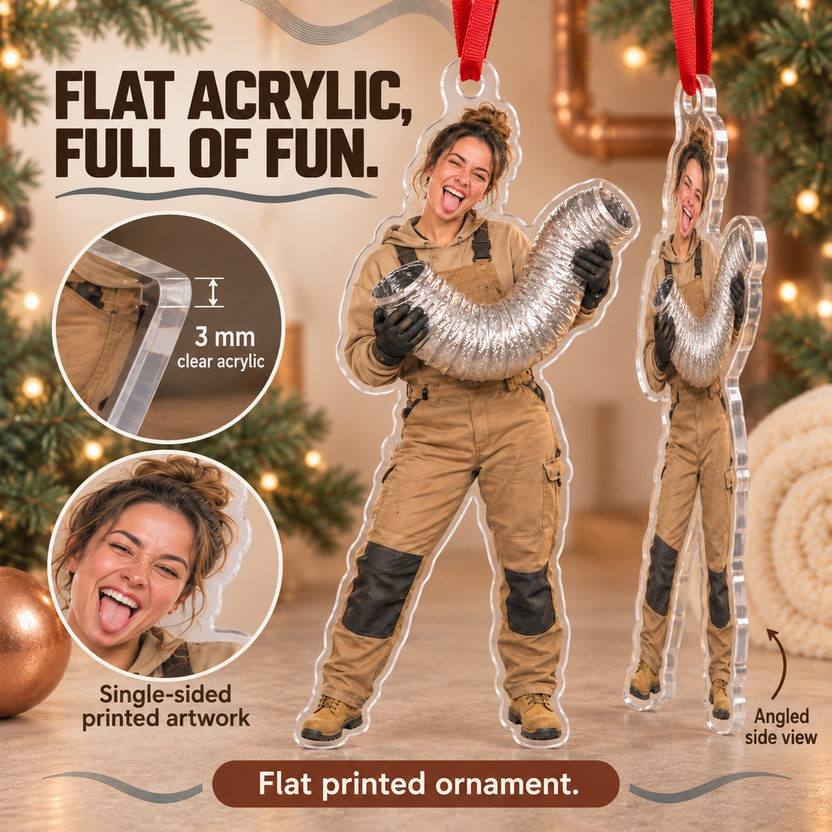 Custom Photo HVAC Accordion Duct Acrylic Ornament — Flat acrylic material