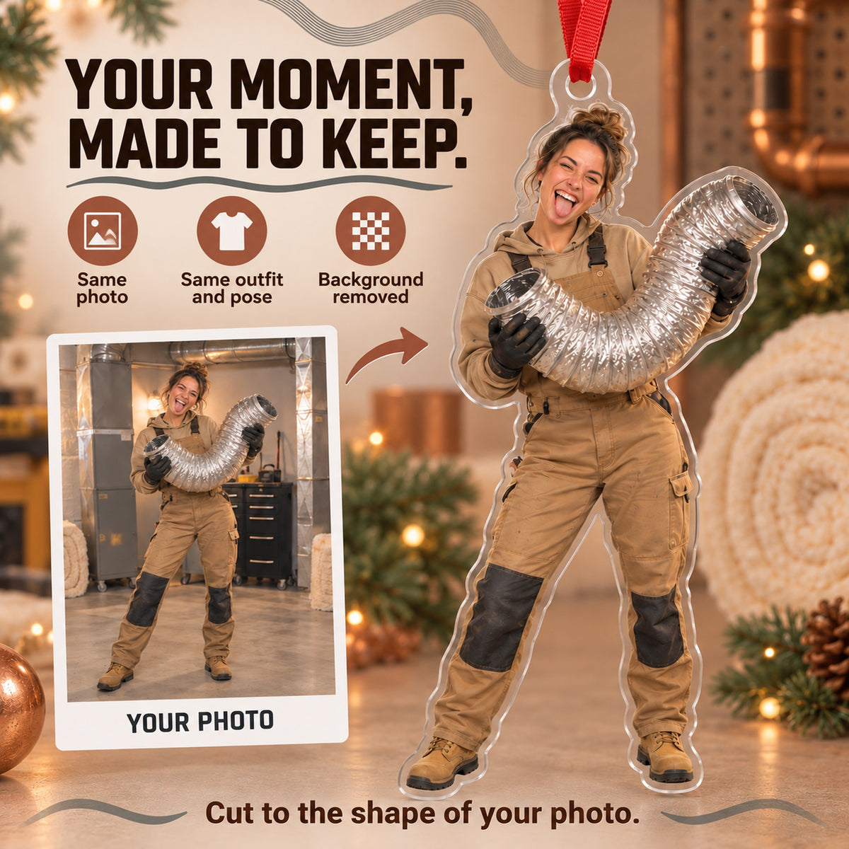 Custom Photo HVAC Accordion Duct Acrylic Ornament — Personalization example