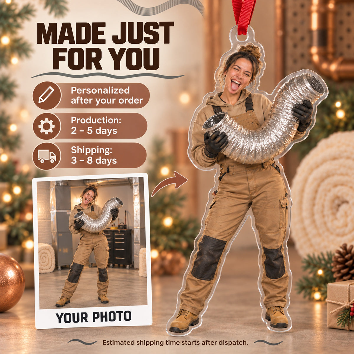 Custom Photo HVAC Accordion Duct Acrylic Ornament — Production and delivery