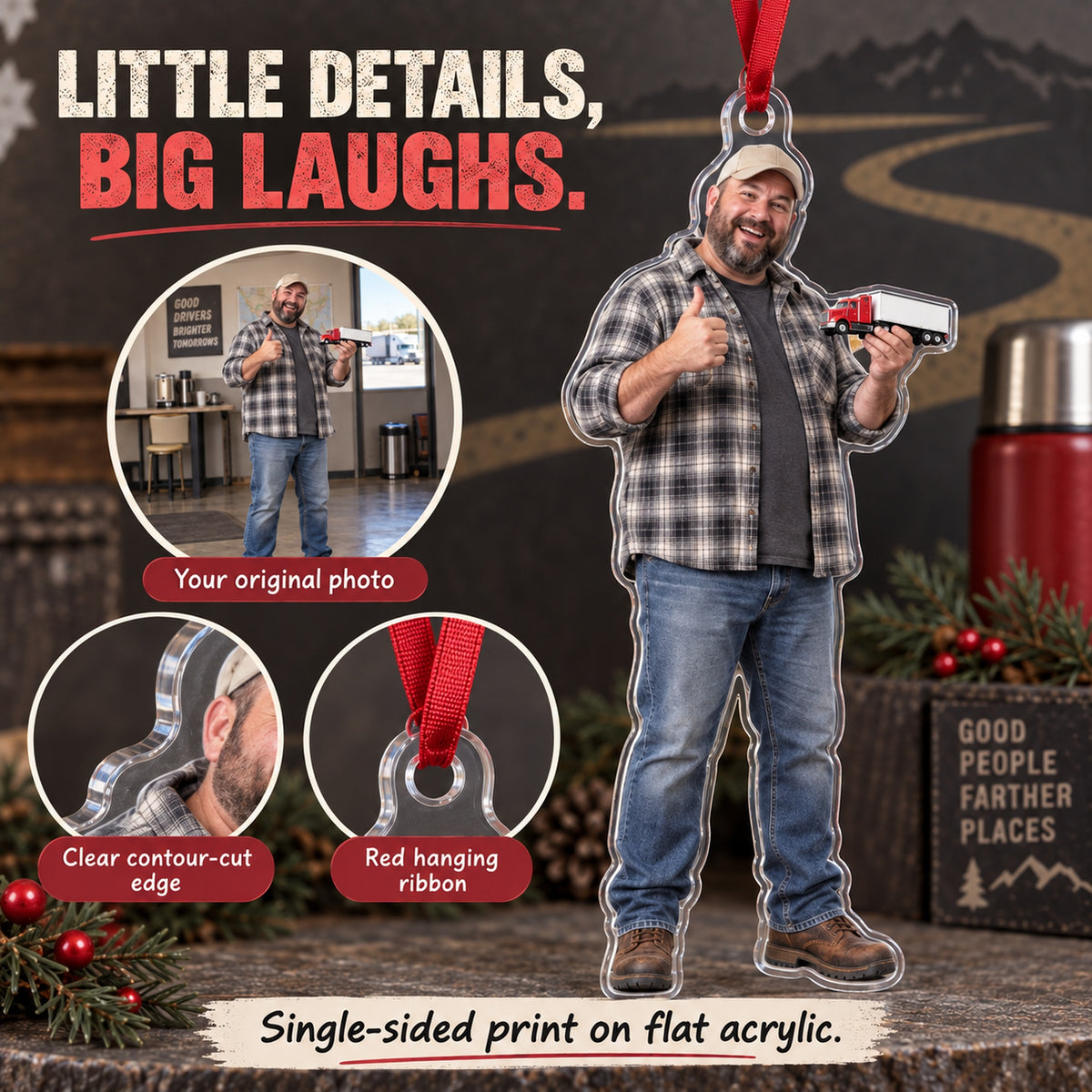 Custom Photo Truck Driver Mini Rig Acrylic Ornament — Product details