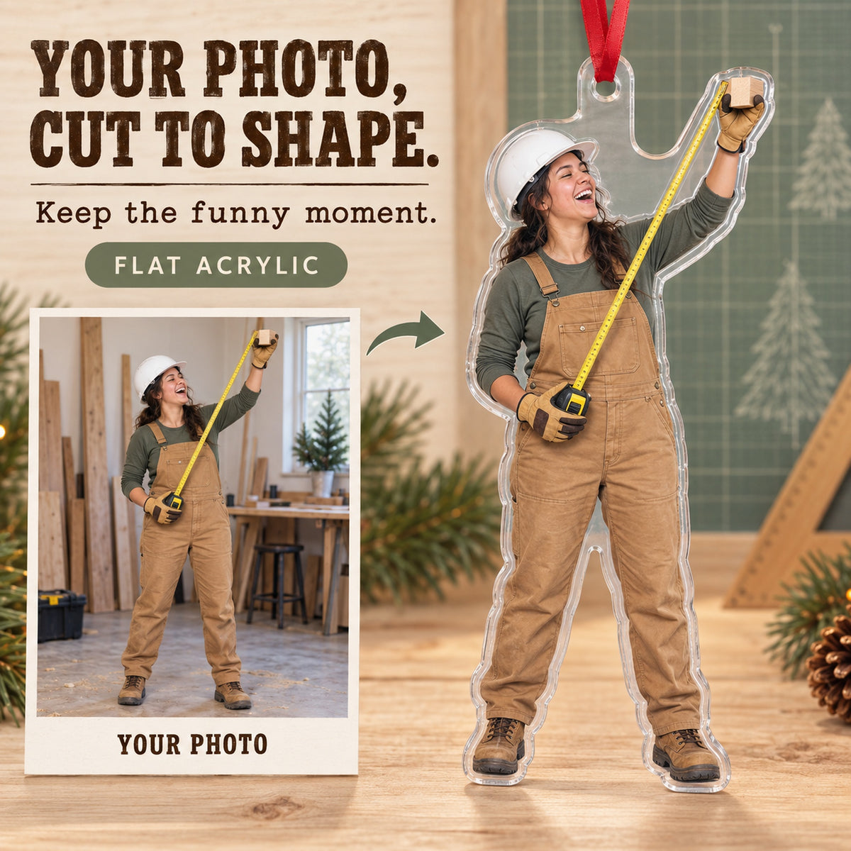 Custom Photo Builder Tape Measure Acrylic Ornament — Main design