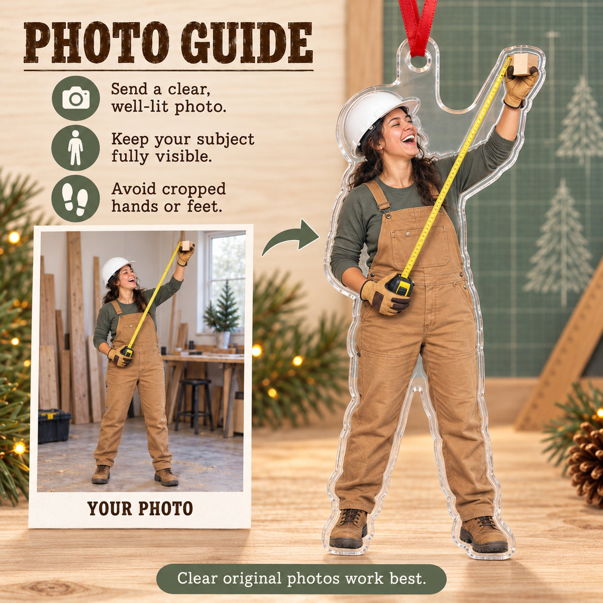 Custom Photo Builder Tape Measure Acrylic Ornament — Personalization guide