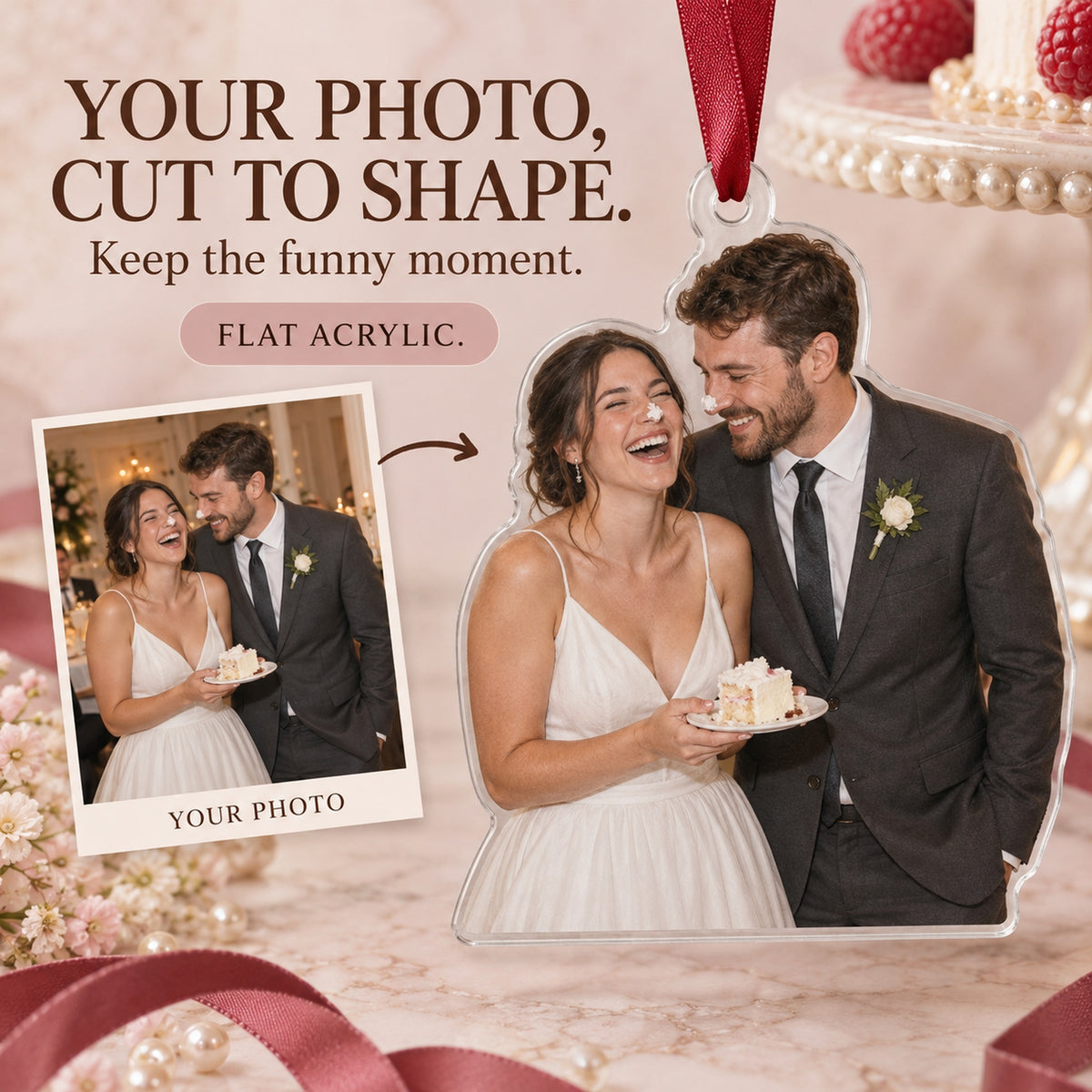 Custom Photo Wedding Cake Nose Acrylic Ornament — Main design