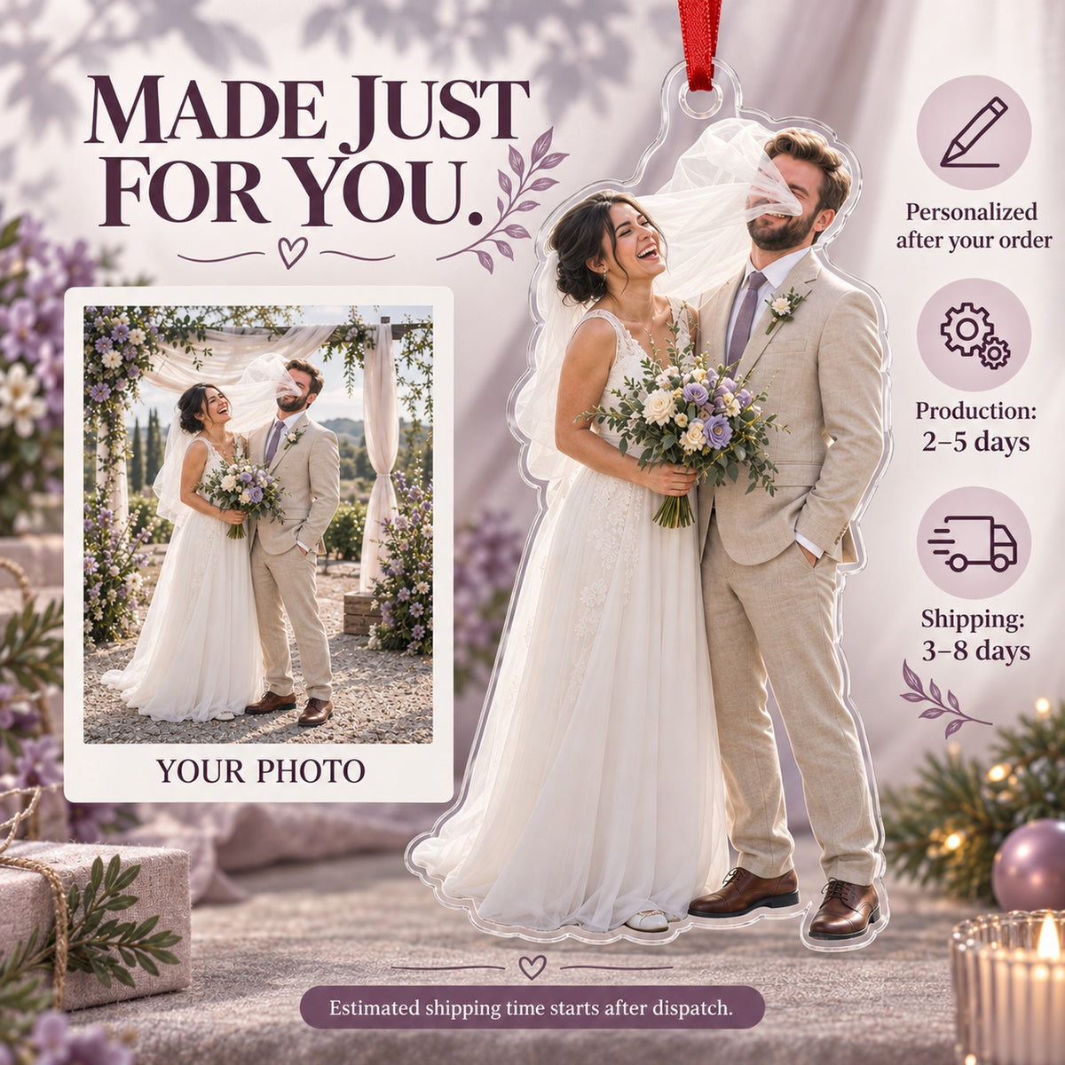 Custom Photo Veil Wind Moment Acrylic Ornament — Production and delivery