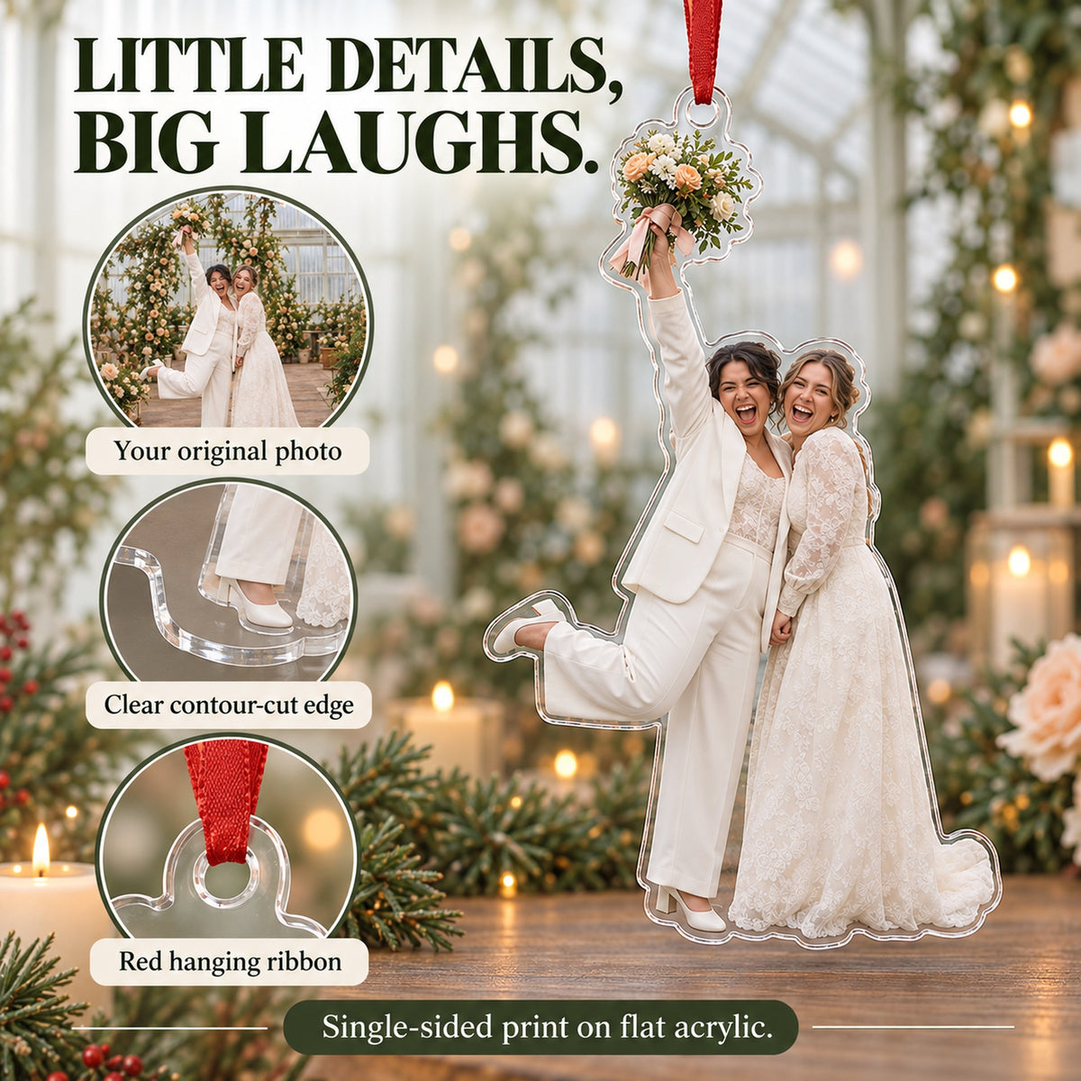 Custom Photo Bouquet and Big Grin Acrylic Ornament — Product details