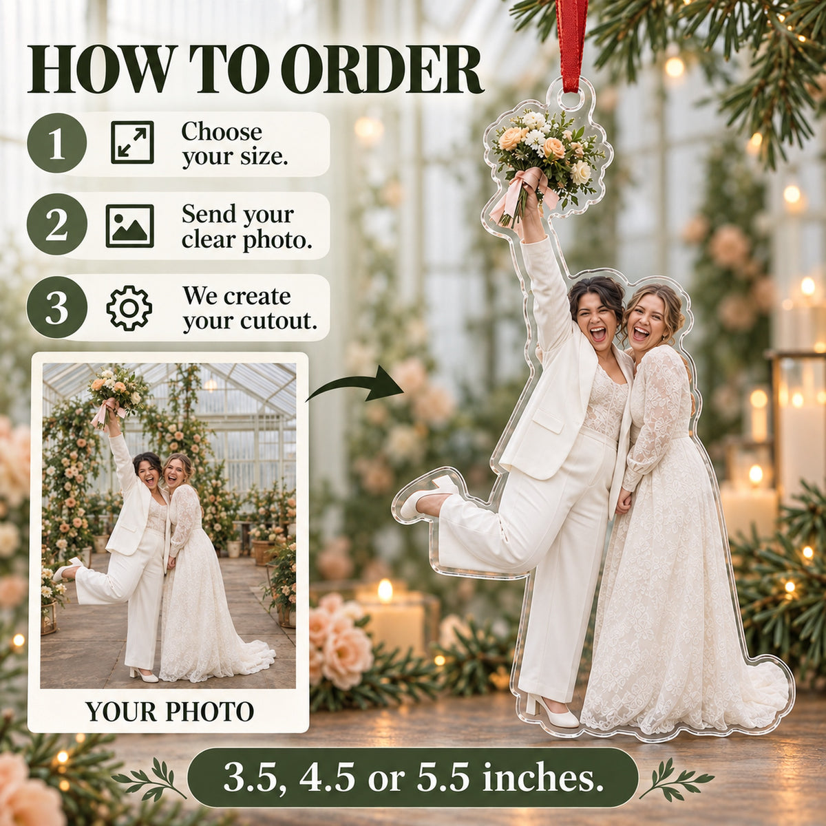 Custom Photo Bouquet and Big Grin Acrylic Ornament — How to order
