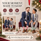 Custom Photo Two Grooms Silly Socks Acrylic Ornament — Personalization example