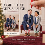 Custom Photo Two Grooms Silly Socks Acrylic Ornament — Gift inspiration