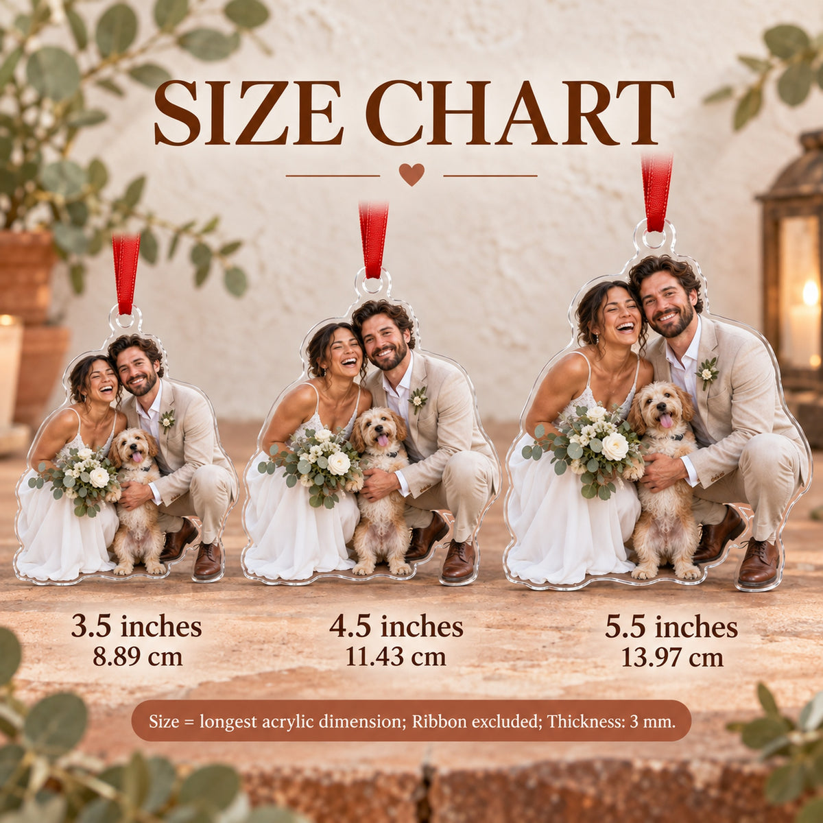 Custom Photo Wedding Photo Photobomb Acrylic Ornament — Size guide
