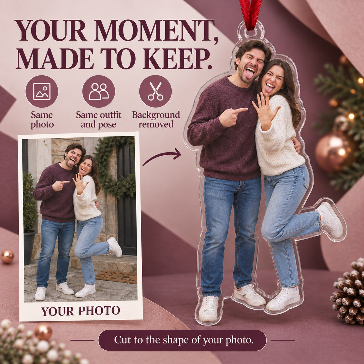 Custom Photo Ring Selfie Goof Acrylic Ornament — Personalization example